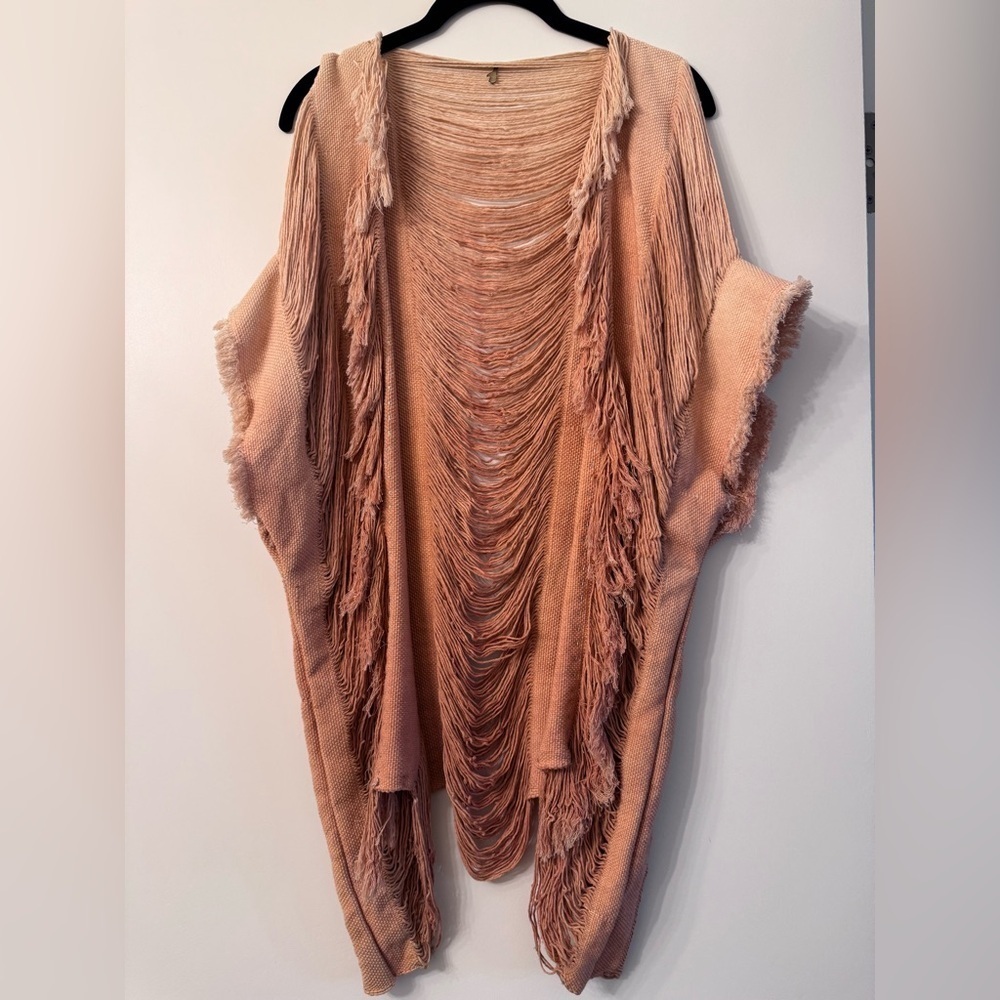RAW Pink/Coral Ombre Fringe Cardigan - One Size